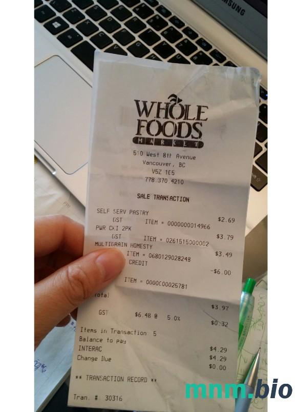 Kanada Whole Foods Market szablon pokwitowania płatności PSD